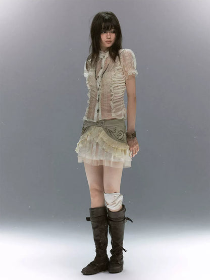 Studded Tiered Mini Skirt