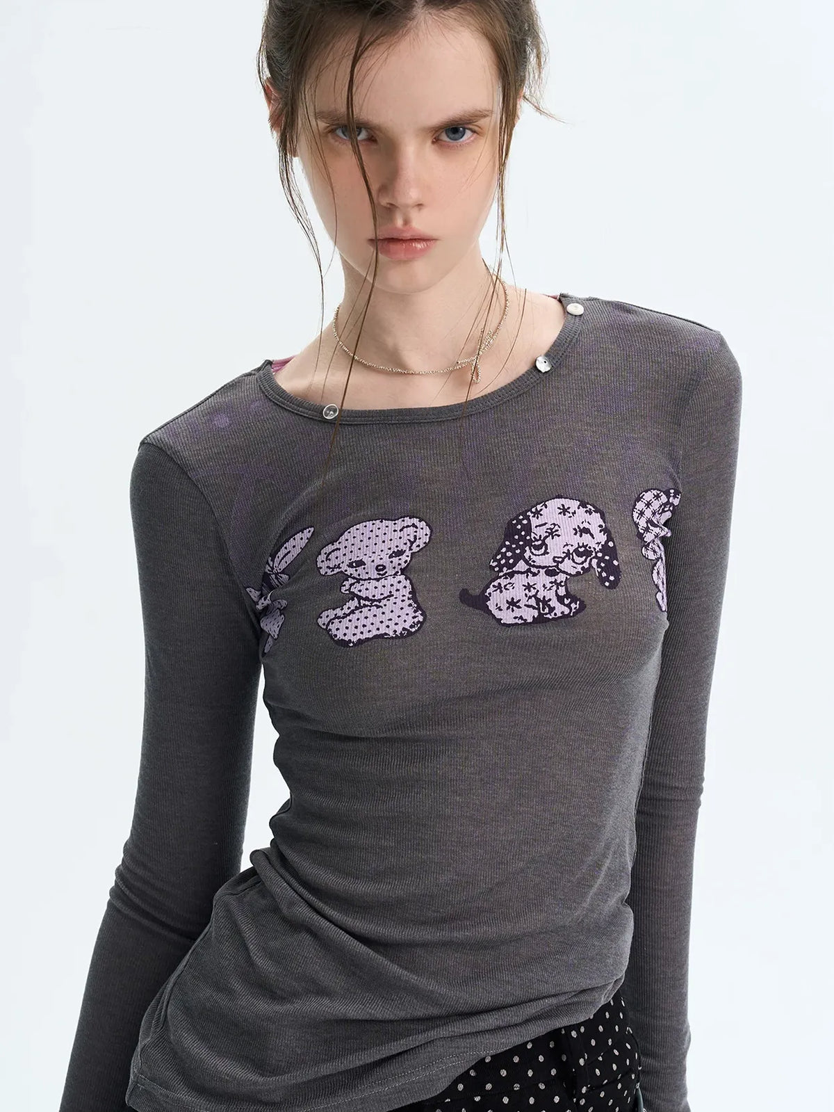 T-shirt stampata slim fit a maniche lunghe