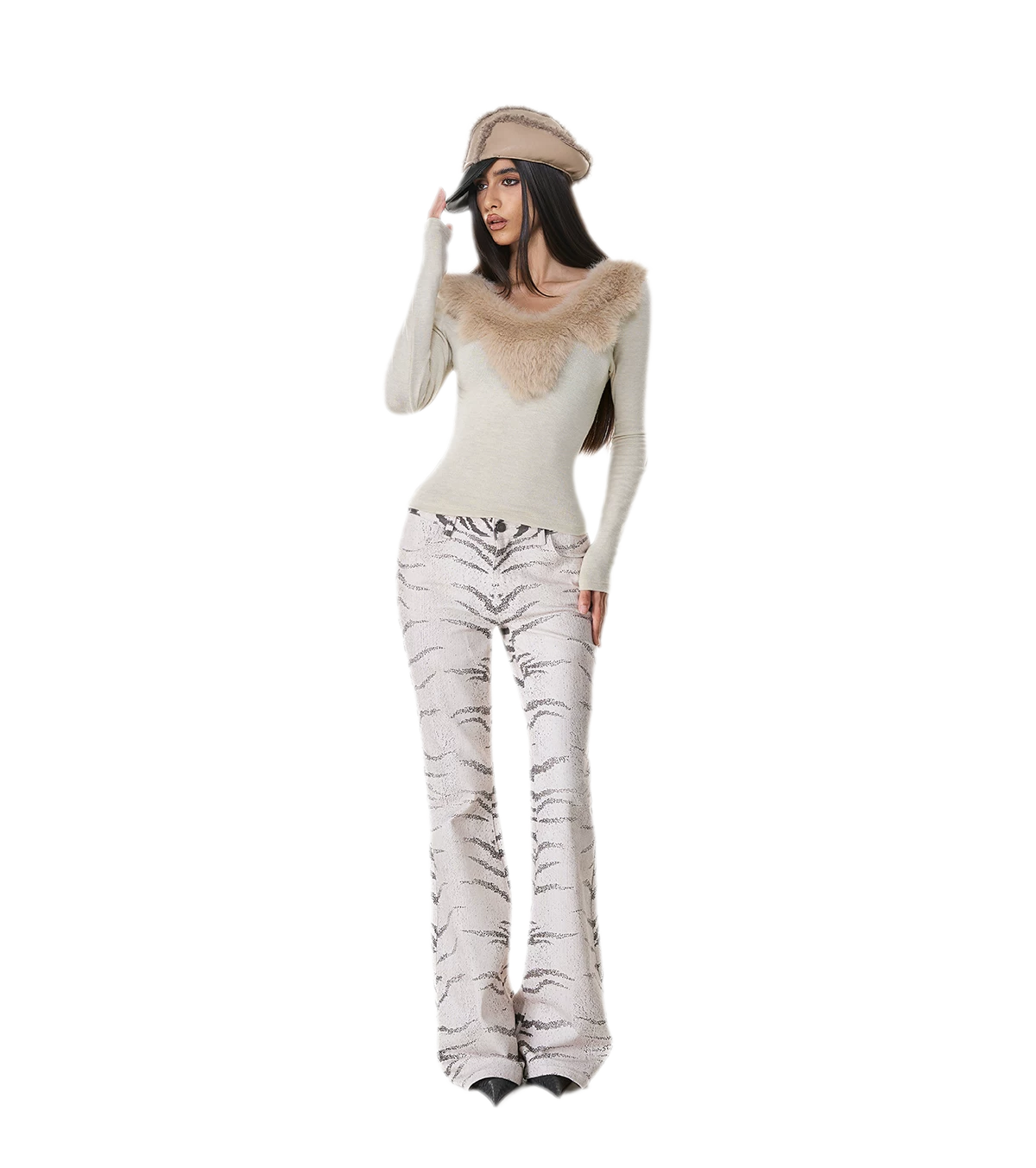 Mũ nồi da ghép mảnh lông mềm mại