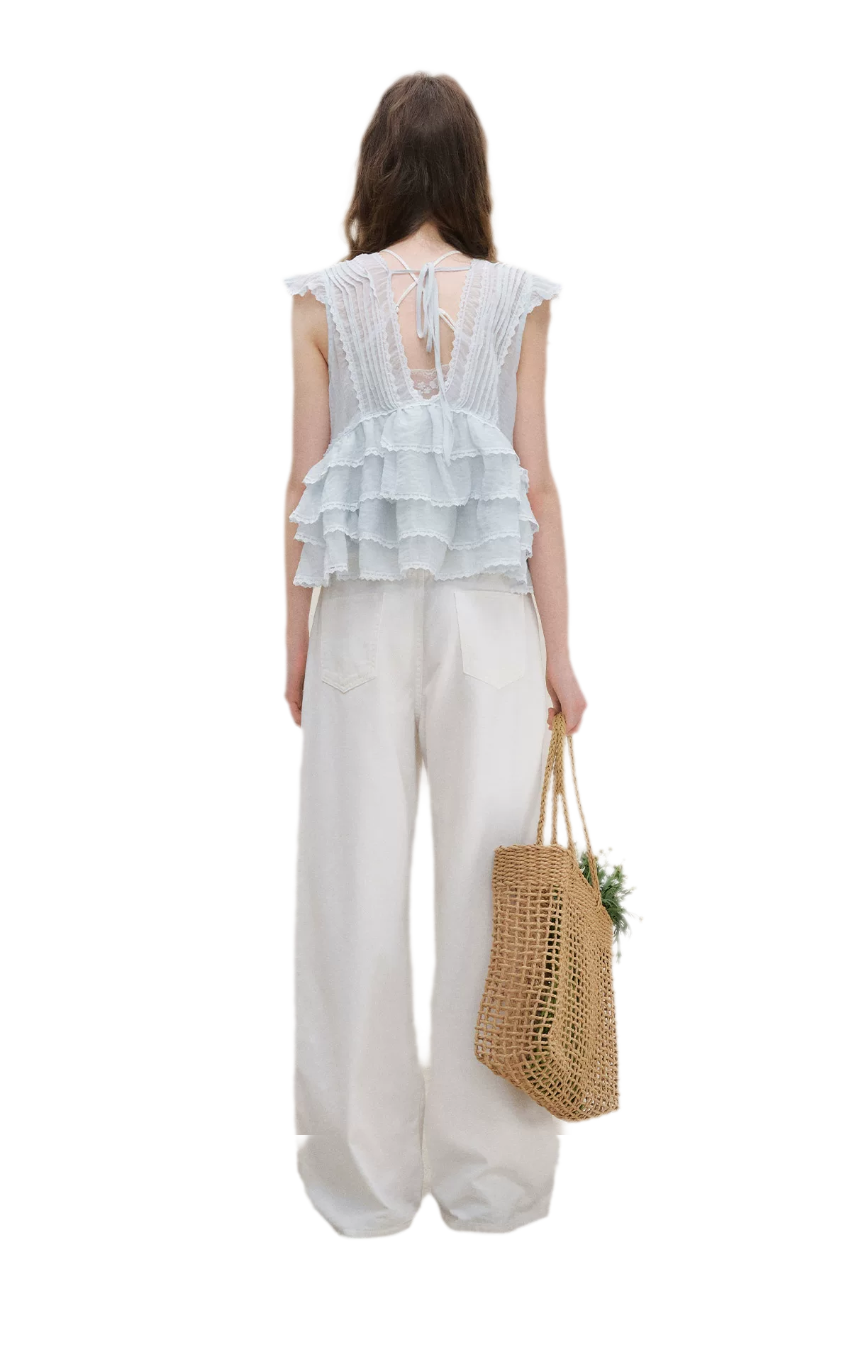 Organza Lace Ruffle Sleeveless Top