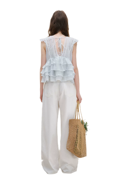 Organza Lace Ruffle Sleeveless Top