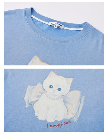 Bow Knot Kitten Short Sleeve T-shirt