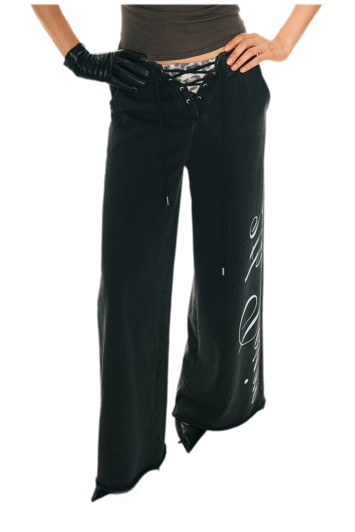 Vintage Letter Print Wide-Leg Pants