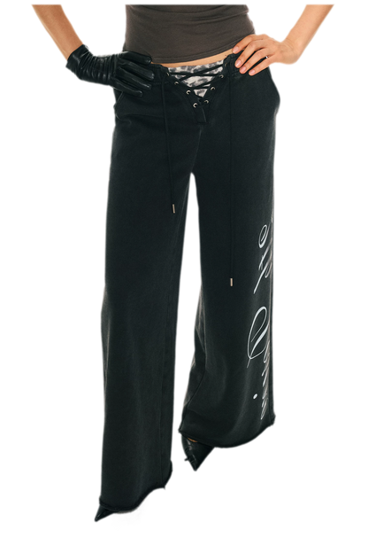 Vintage Letter Print Wide-Leg Pants
