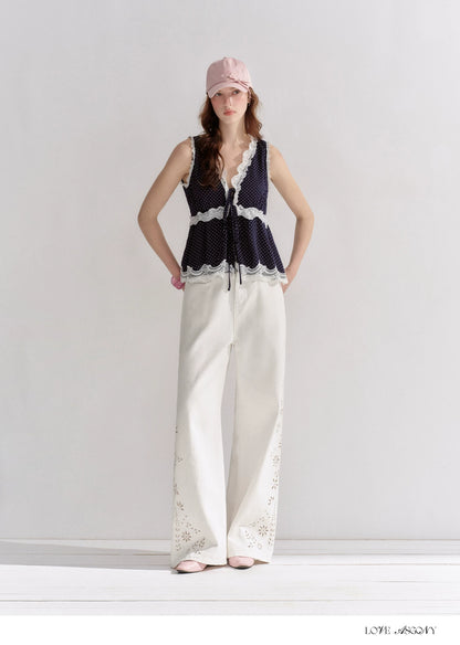 Embroidered Washed Wide-Leg Jeans