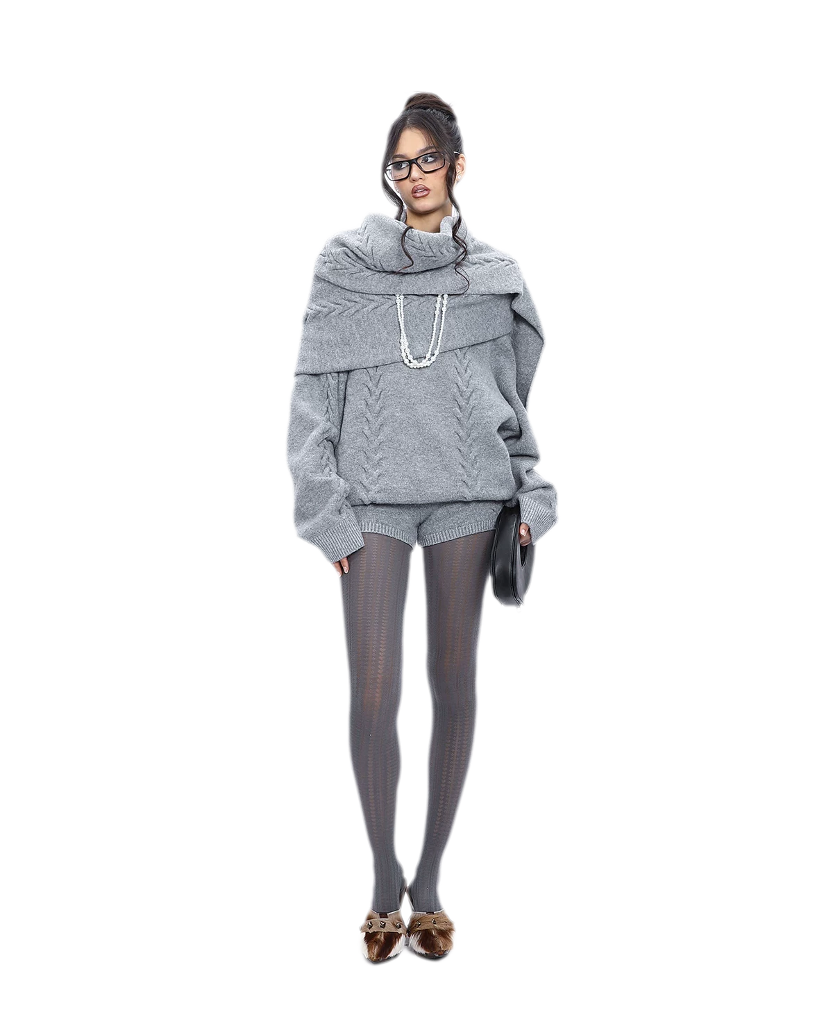 Conjunto de punto trenzado afelpado