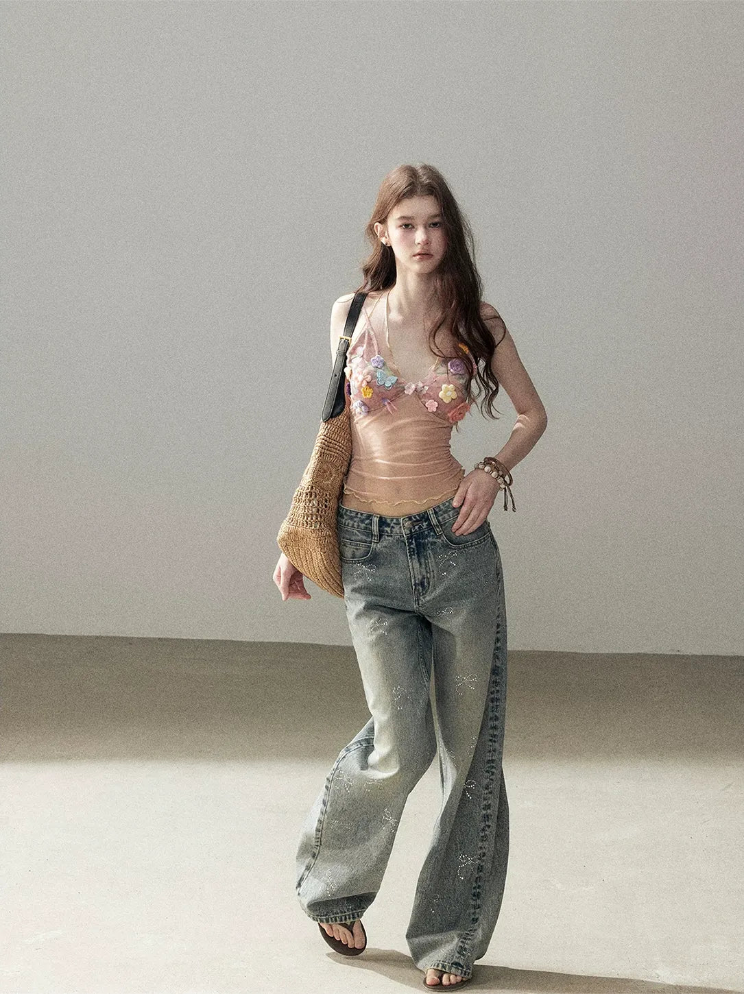 Rhinestone Wide-Leg Jeans