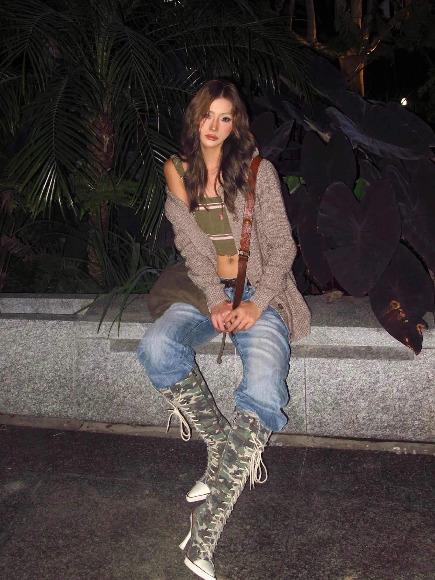 Studded Canvas Knee-High Boots