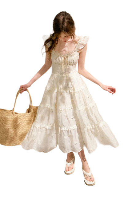 Embroidered Floral Tie-Waist Dress