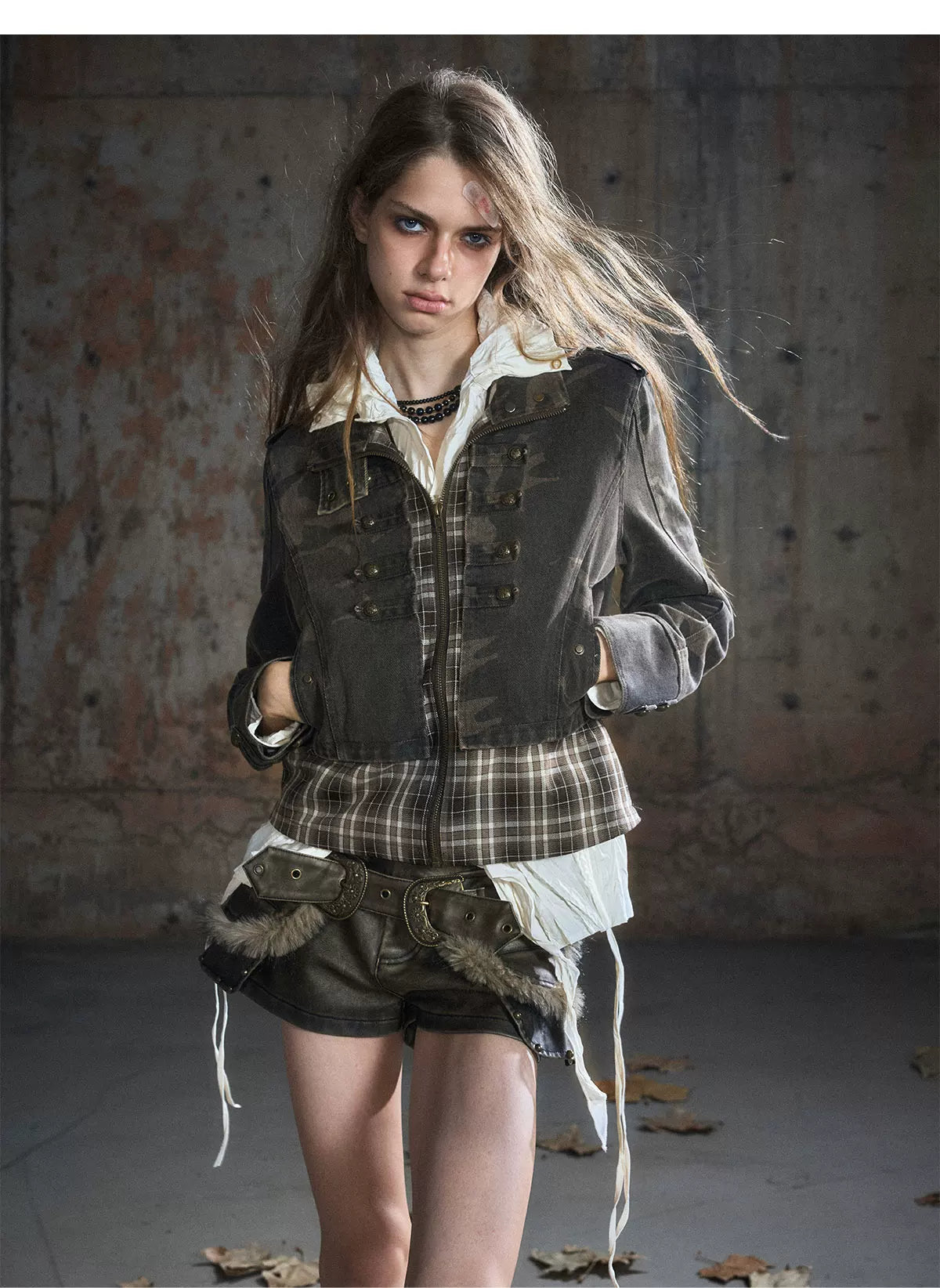 Washed Patchwork Zip Jacket