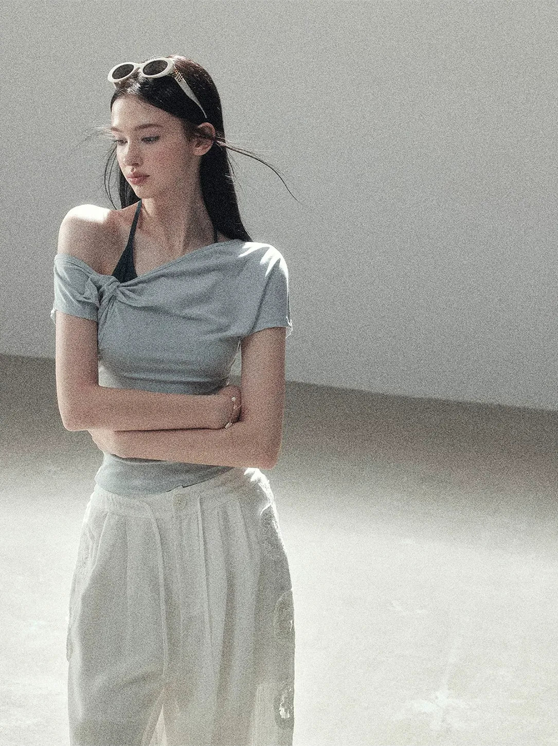 Asymmetric Twist Off-Shoulder Tee