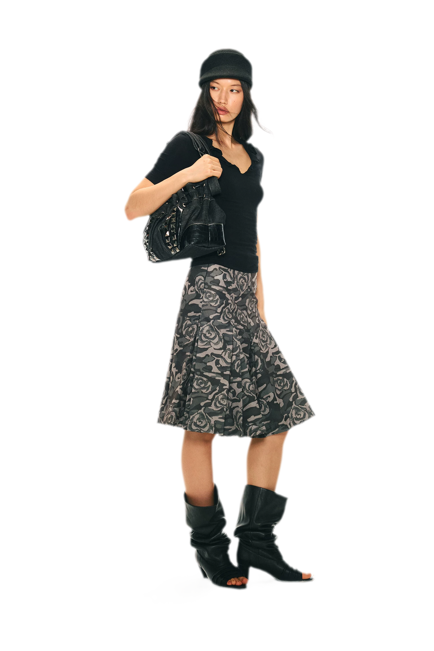 Low Waist Pleated A-Line Skirt