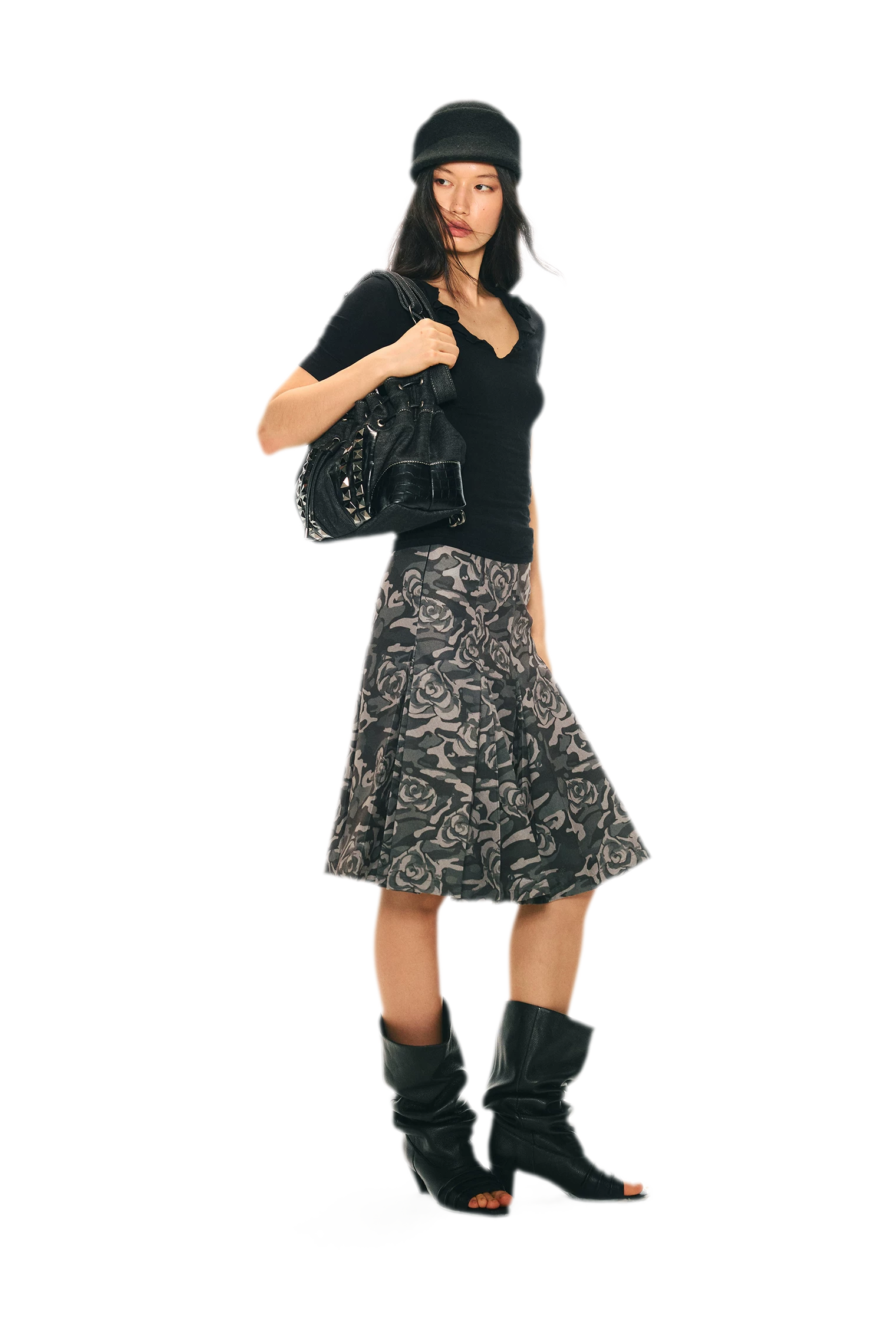 Low Waist Pleated A-Line Skirt