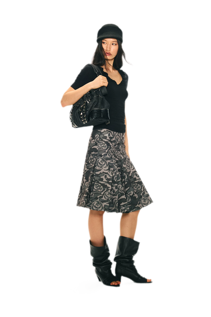Low Waist Pleated A-Line Skirt