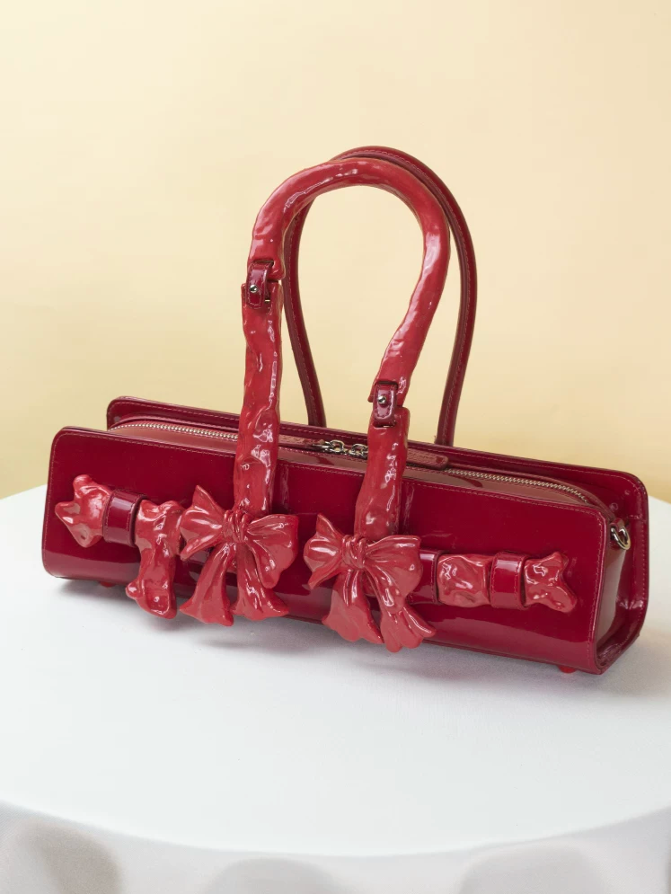 Glossy Bow Handle Handbag