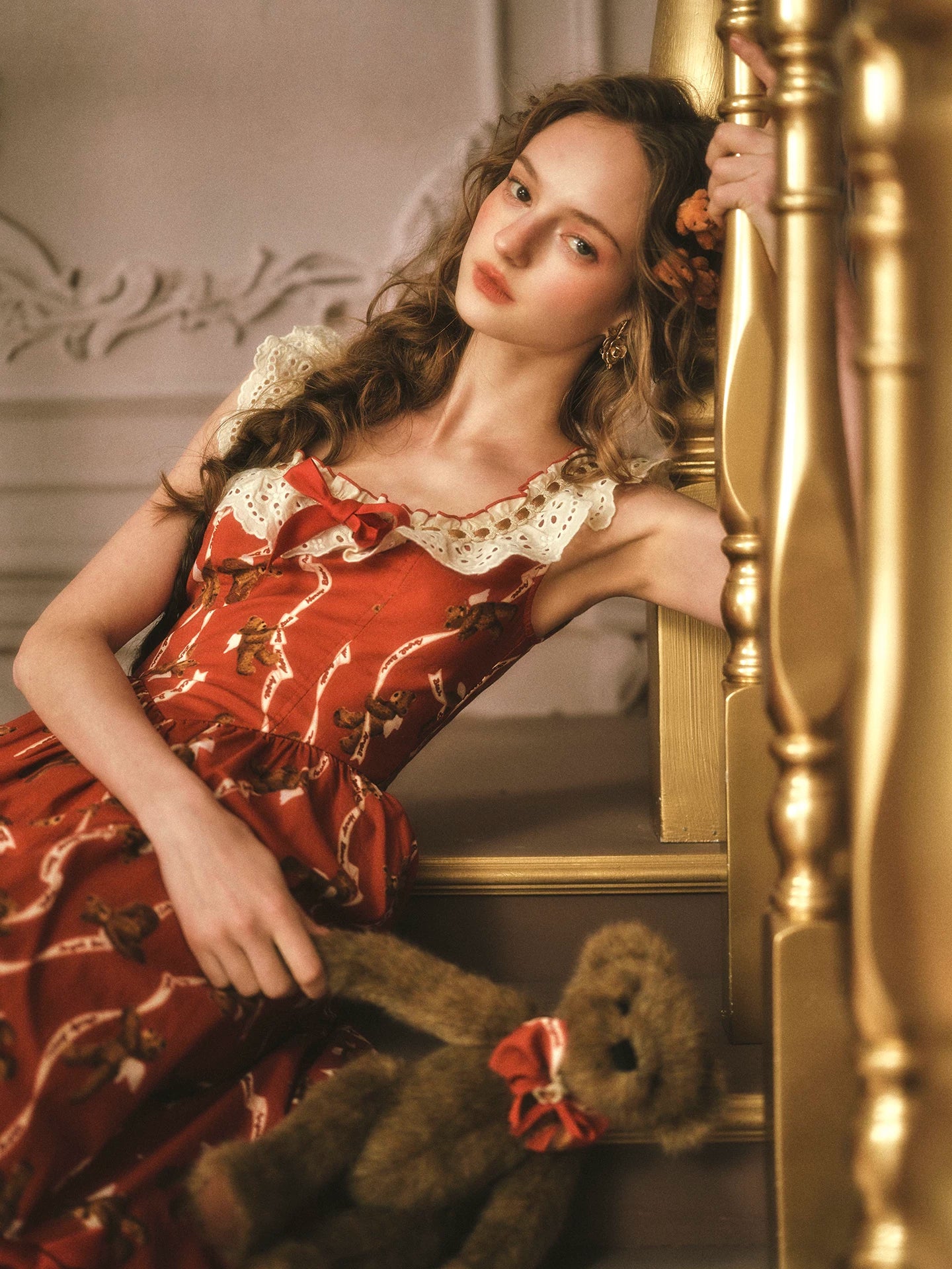 Bear Tomato Red Fishbone Dress