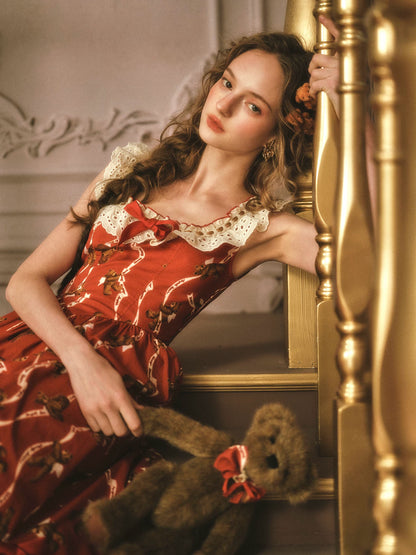 Bear Tomato Red Fishbone Dress