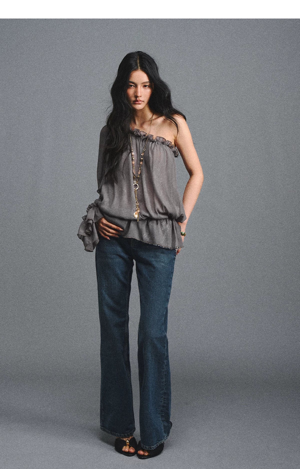 One-Shoulder Chiffon Blouse