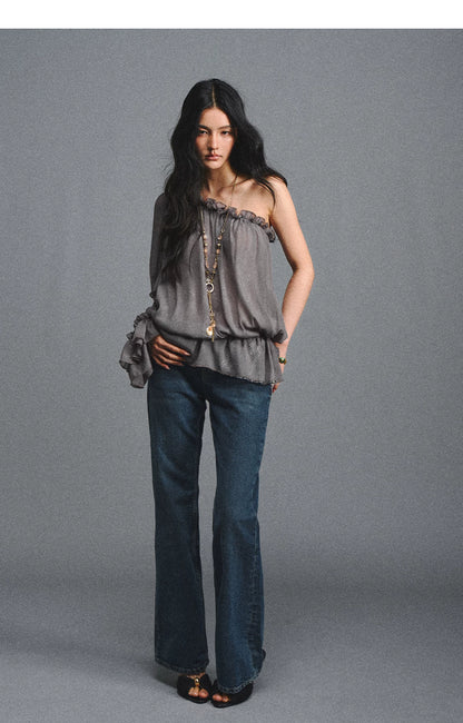 One-Shoulder Chiffon Blouse