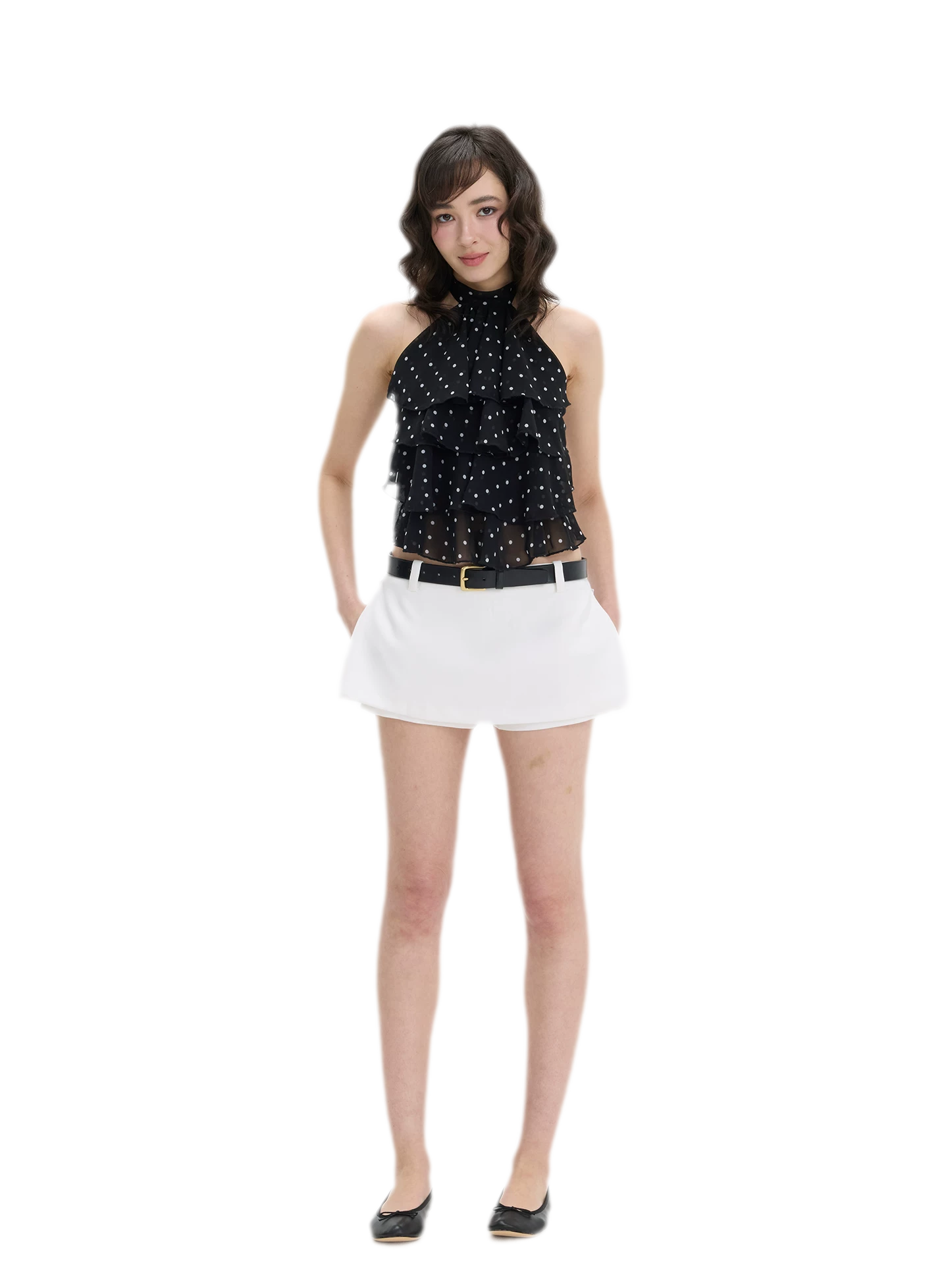 Polka-Dot Ruffle Halter Top