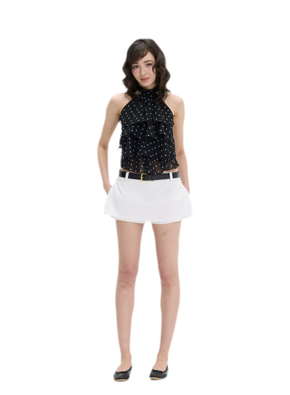 Polka-Dot Ruffle Halter Top