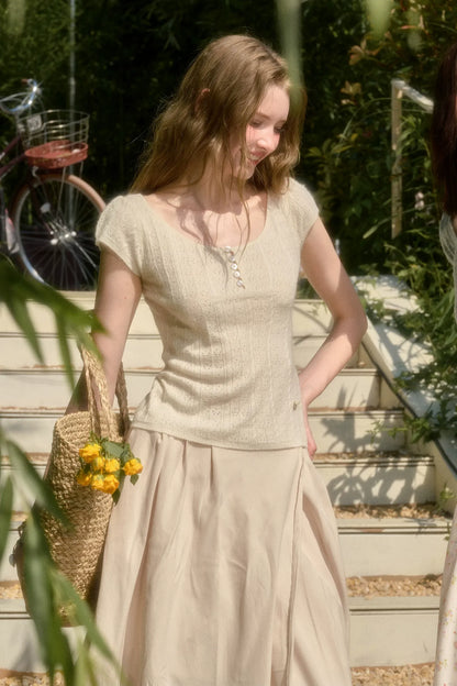 Soft Wool Fitted Short-Sleeve Top