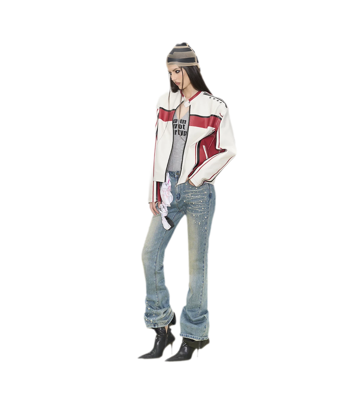 Pearl Embellished Straight Jeans