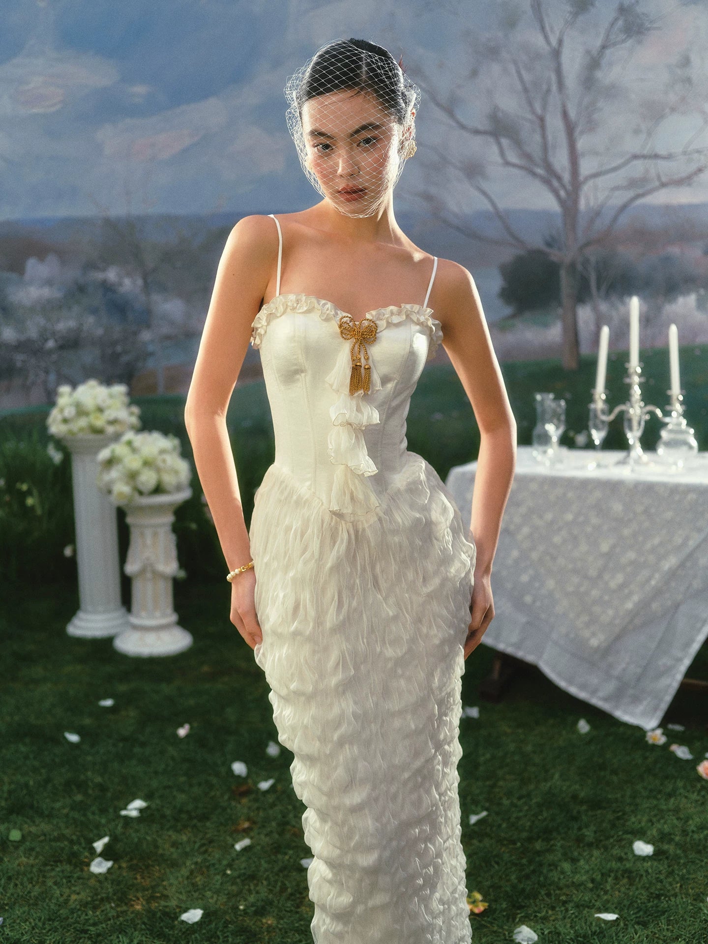 Pure White French Vintage Fishtail Dress
