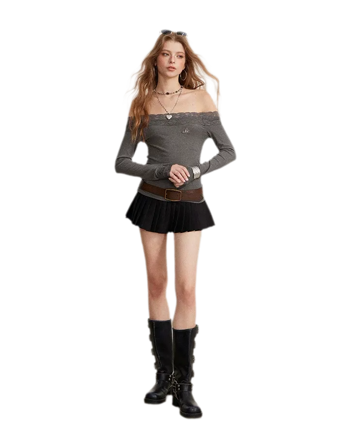 Lace Panel Off-Shoulder T-Shirt