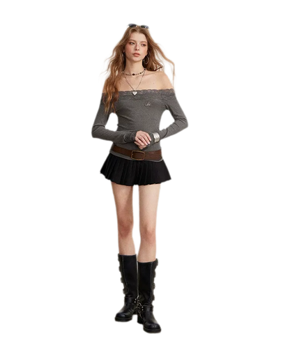 Lace Panel Off-Shoulder T-Shirt