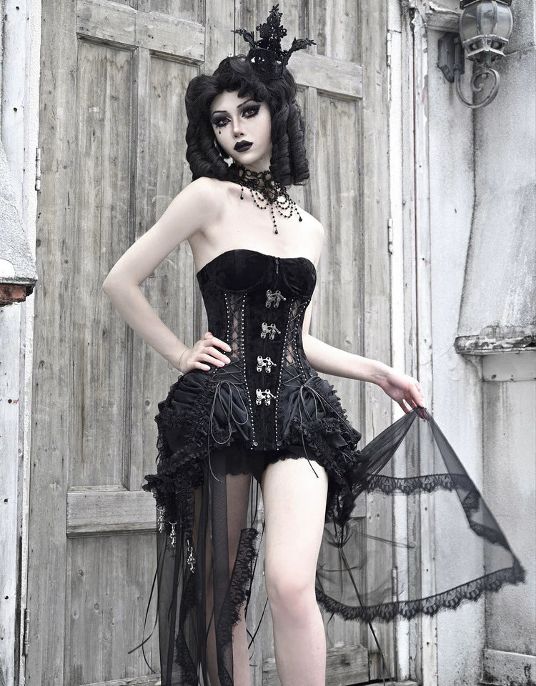 Áo corset bustier nhung lồng chim