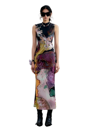 Tri-color Reversible Printed Qipao Dress