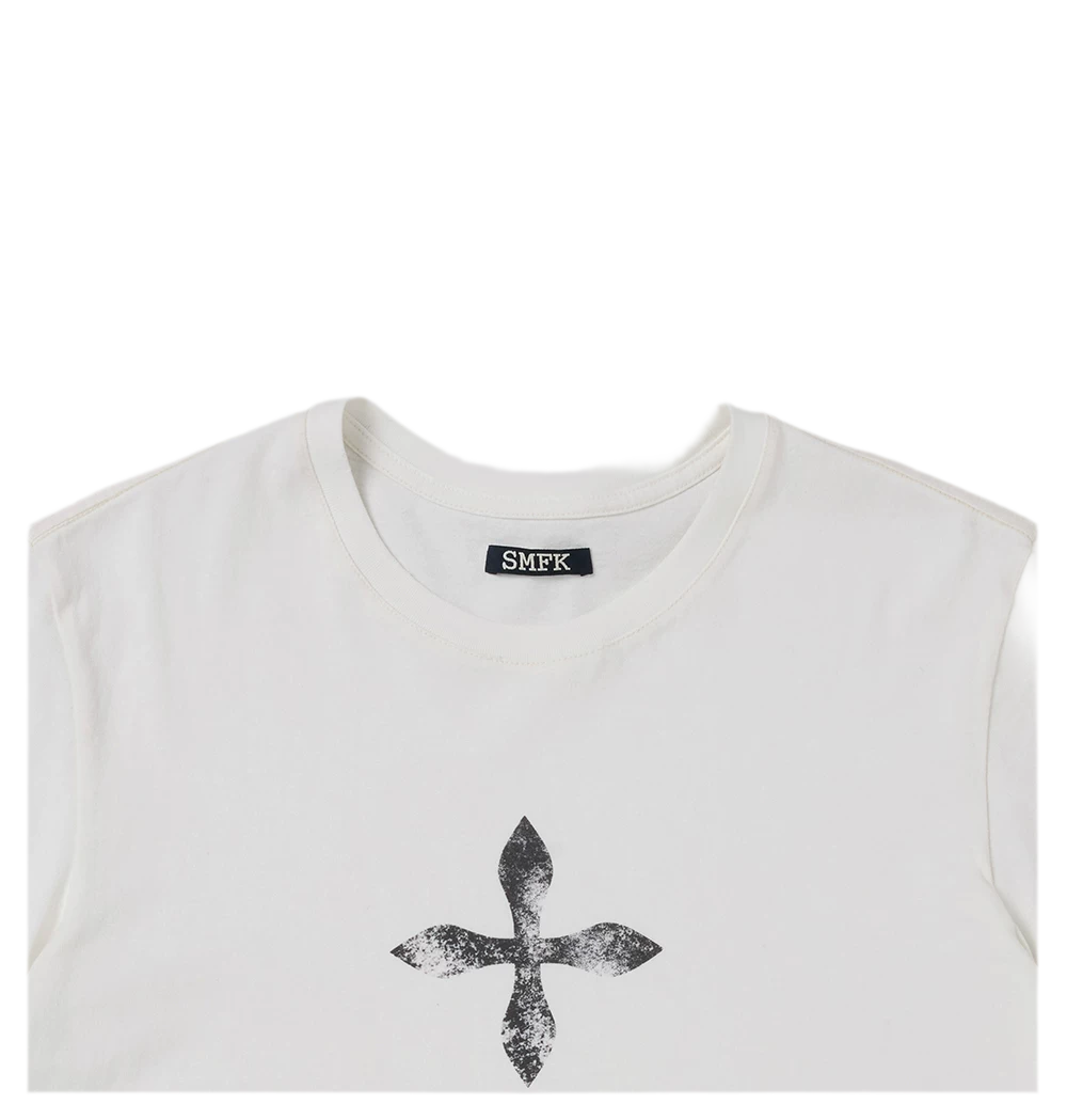 Vintage Washed Cross Embroidered Tee