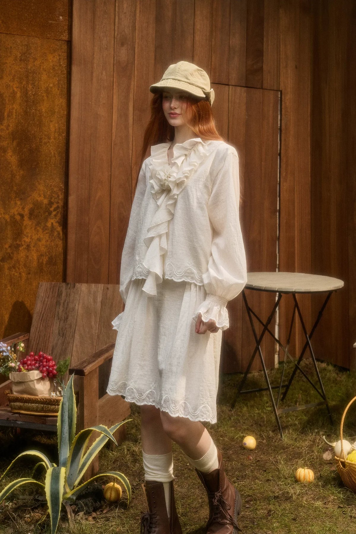 Embroidered Ruffle Blouse Skirt Set