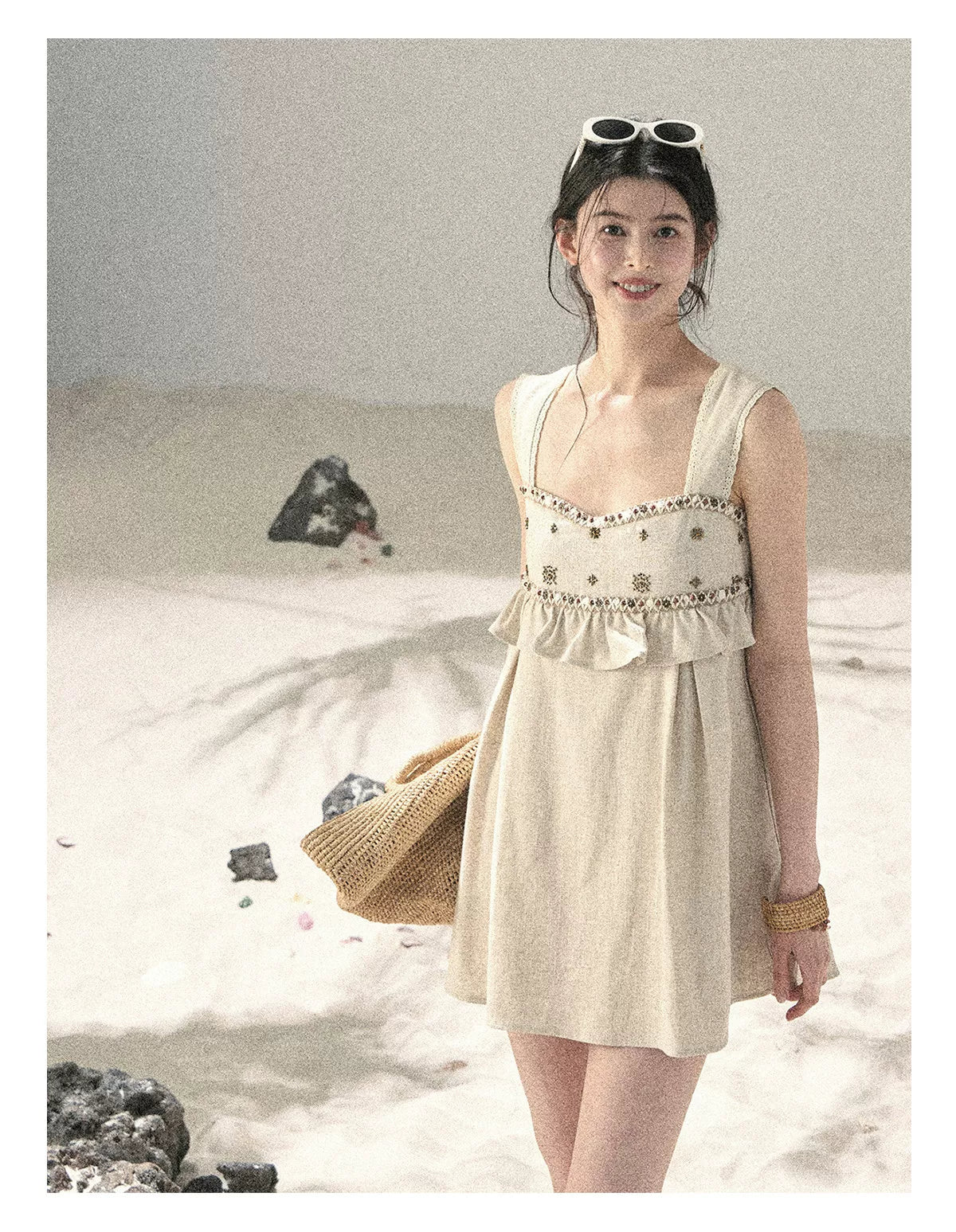 Sunlit Wheat Field Lace Strap Dress