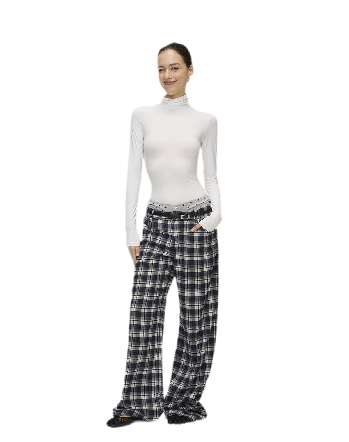 Brushed Plaid Wide-Leg Pants