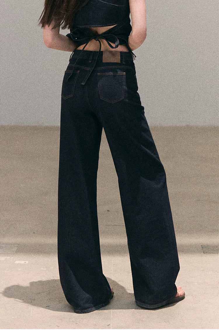 Washed Denim Wide-Leg Set