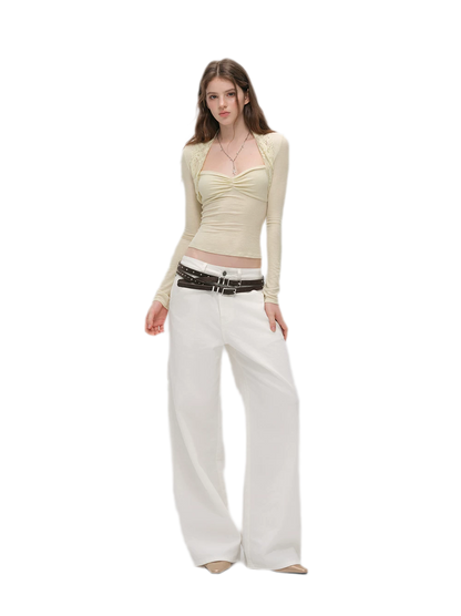 Enzyme-Washed Wide-Leg Utility Jeans