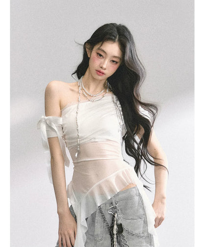 Sheer Asymmetric Mesh Tee