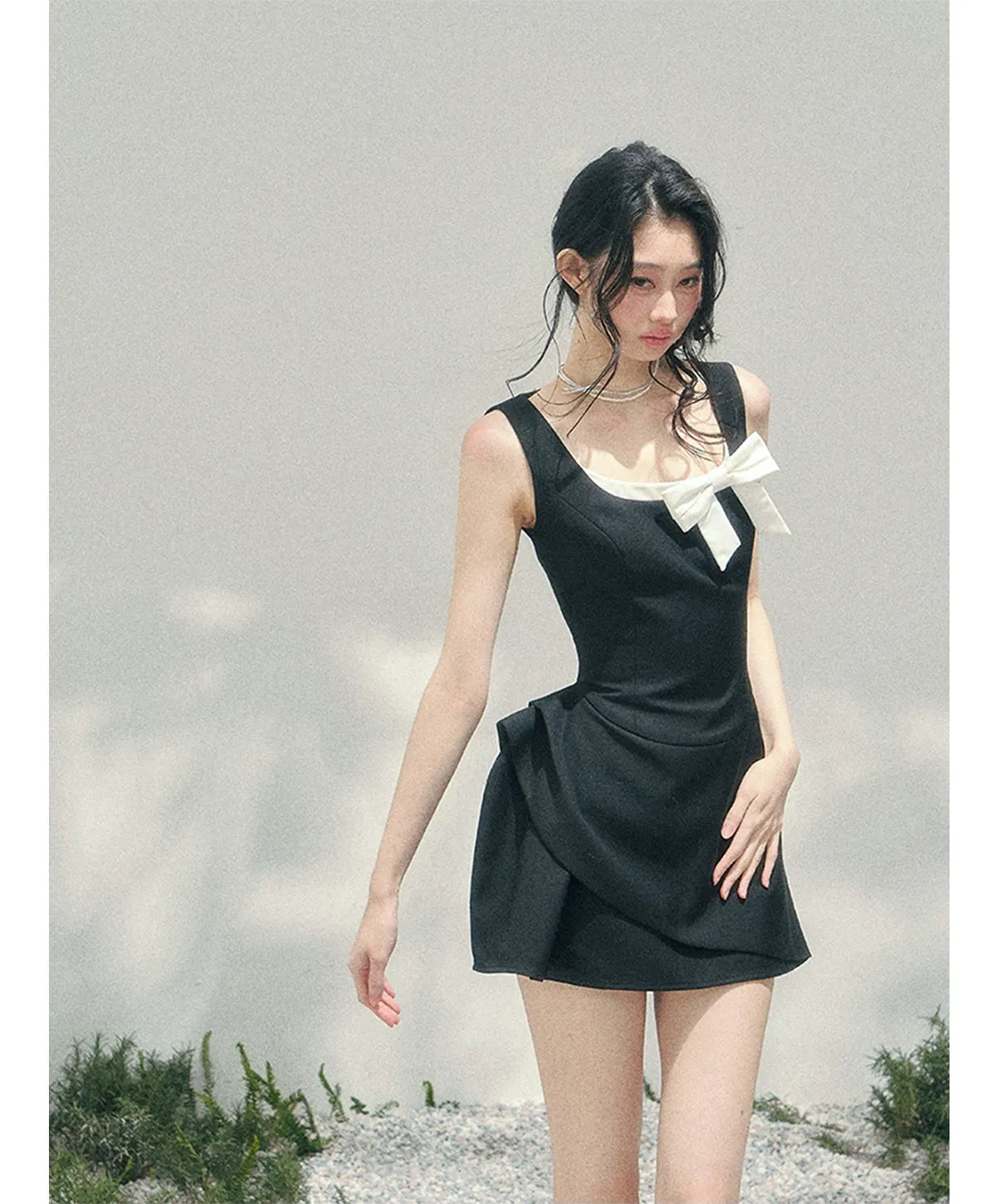 Sleek Bowknot Mini Dress