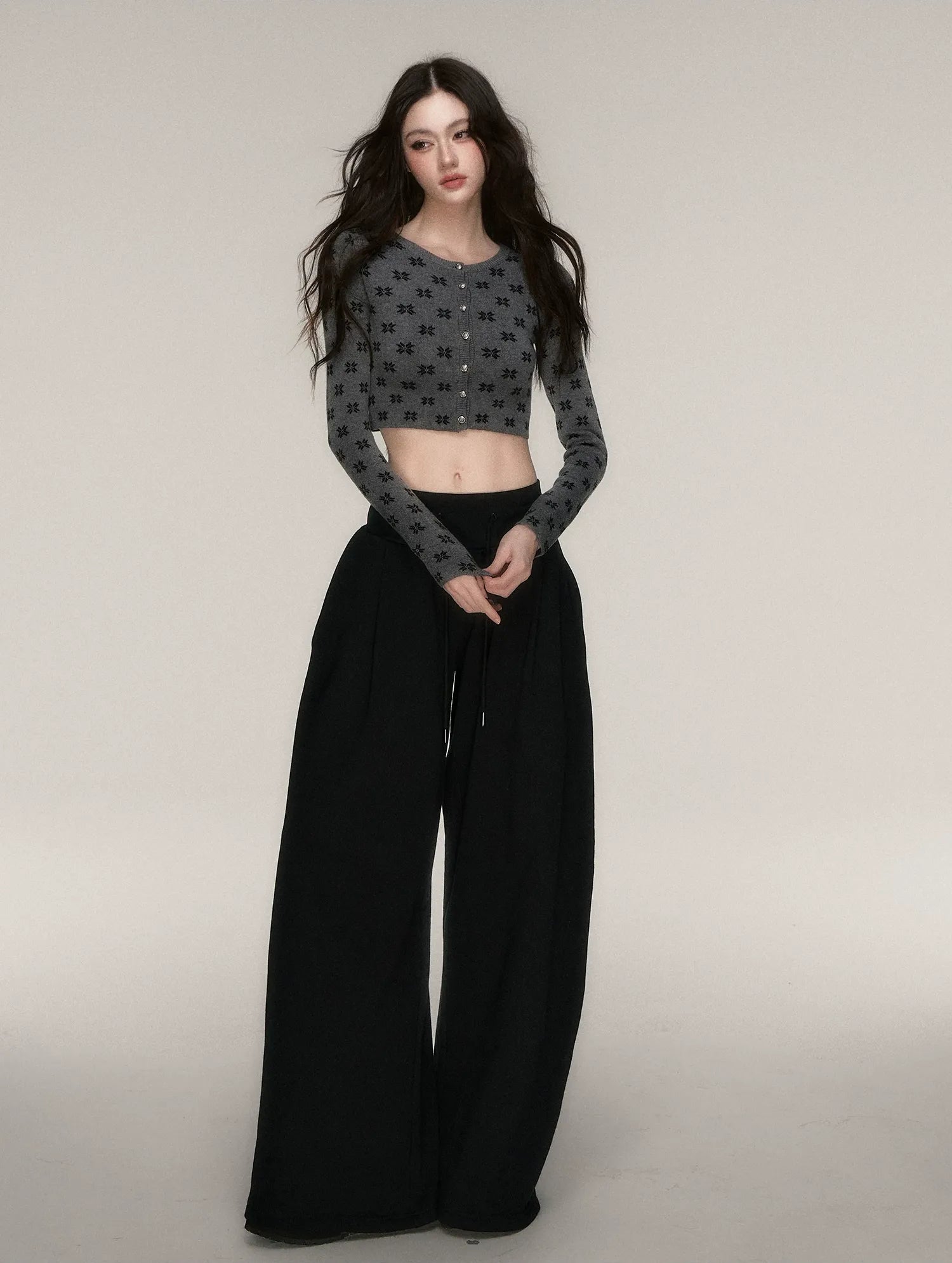 Jacquard Cropped Knit Set