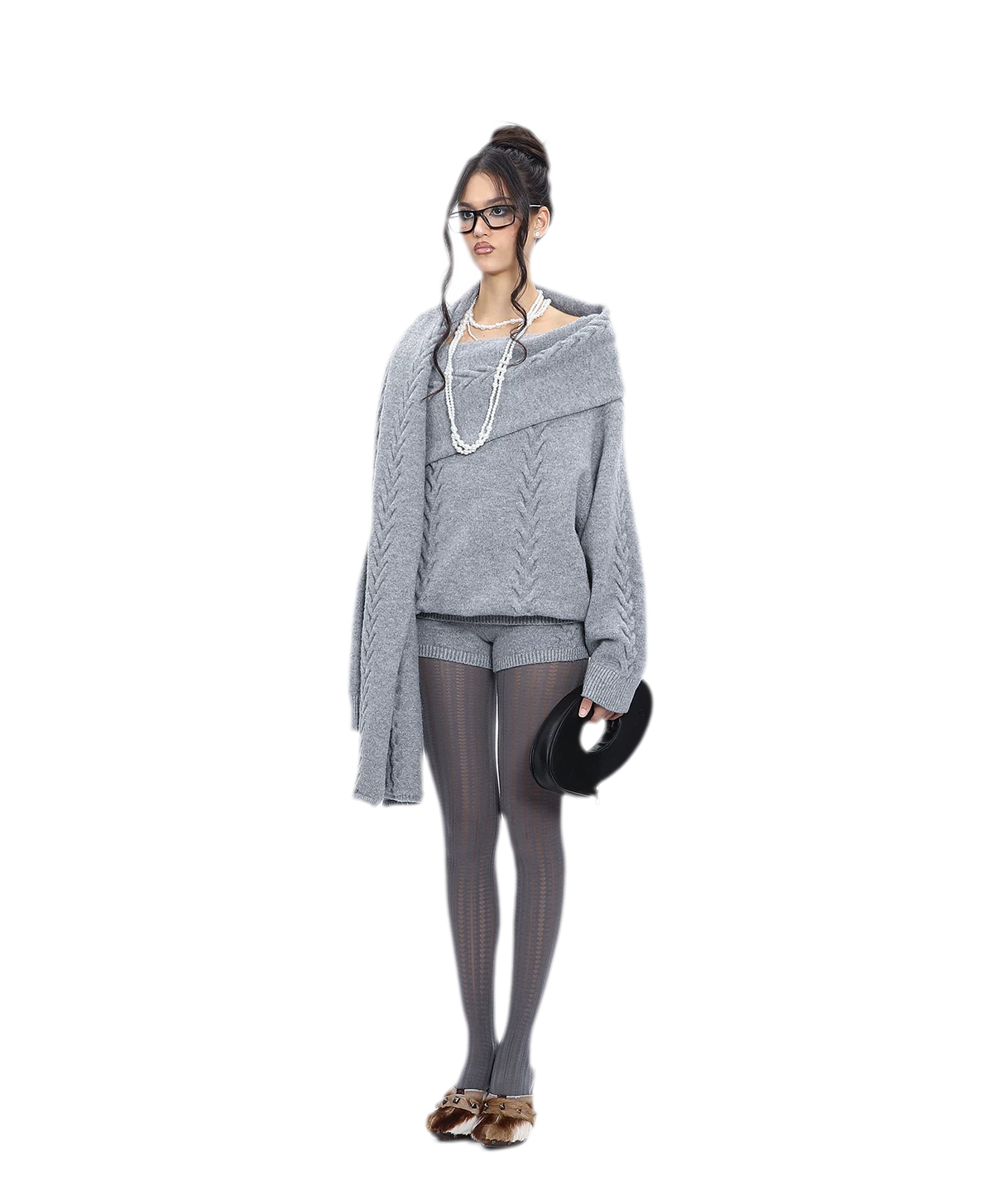 Conjunto de punto trenzado afelpado