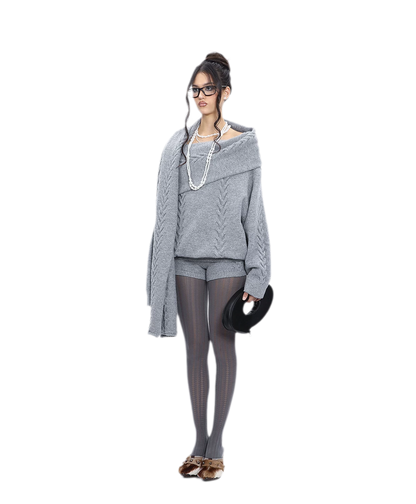 Conjunto de punto trenzado afelpado