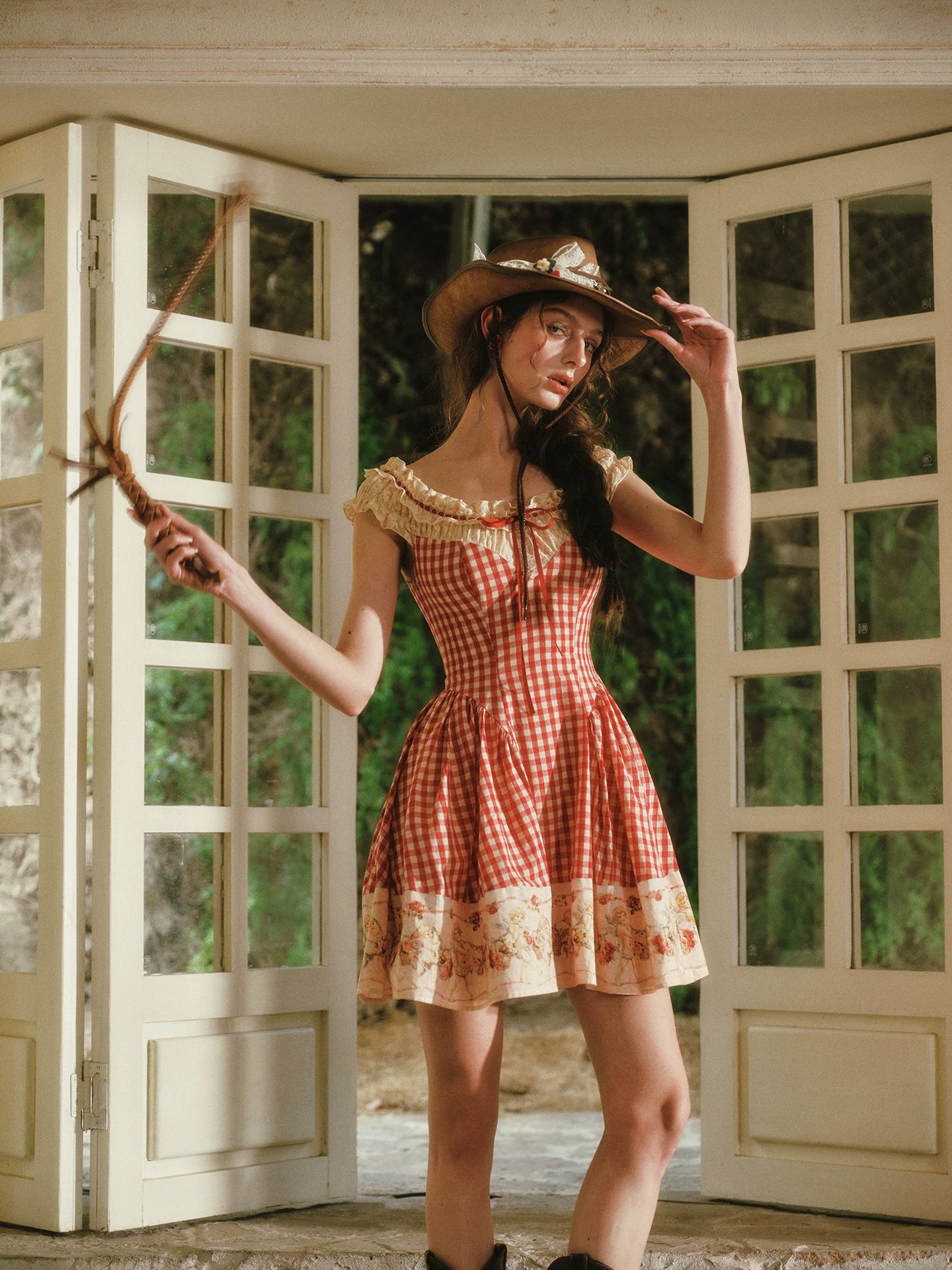 Gingham Lace Mini Dress