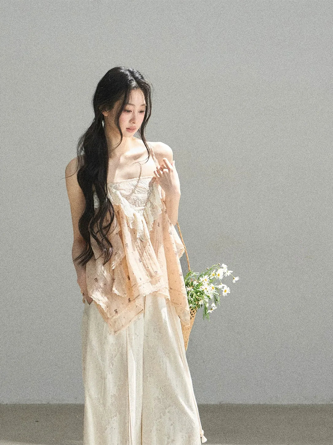 Lace Trim Asymmetric Cami