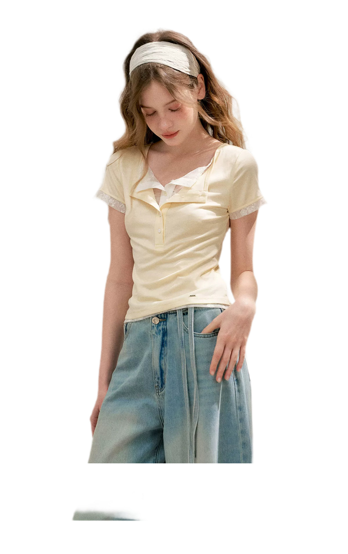Double-Layer Collar Lace T-Shirt