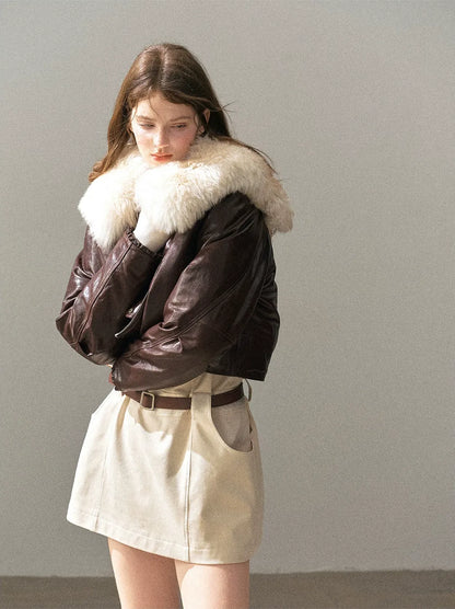 Sheepskin Cropped Goose-Down Jacket