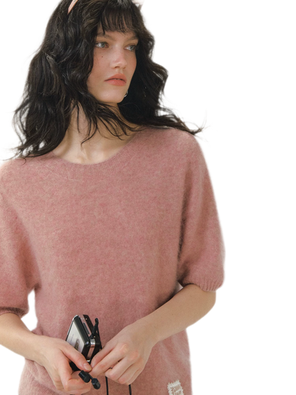 Fuzzy Knit Short Sleeve Sweater