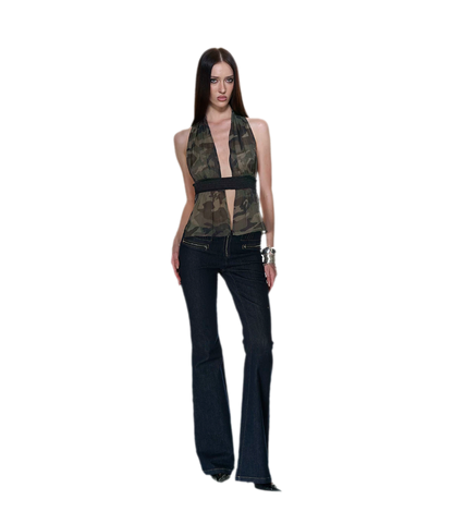 Mesh Halter Backless Top