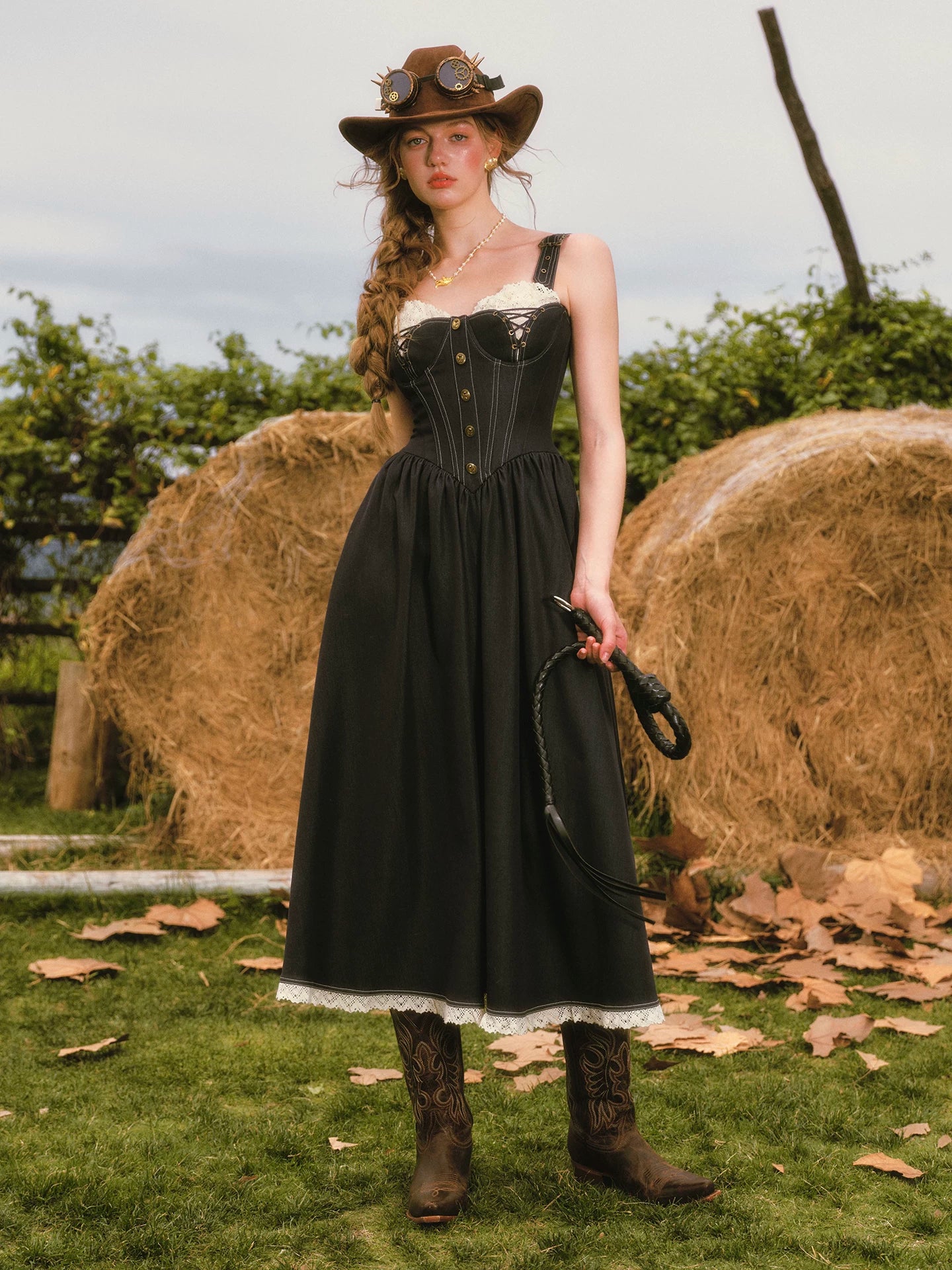 Boned Lace Denim Dress